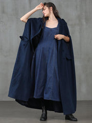 Navy Blue Elegance Loose Lapel Cape Outwear