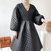 V-Neck Solid Thick Midi Dress