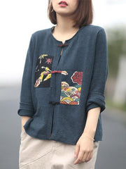 Vintage Jacquard Disc Buckle Sweater Cardigan