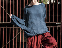 Women Round Neck Solid Color Casual Loose T-Shirt