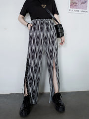 Women Printed Lace Elastic High Waist Retro Wide Leg Casual Pants