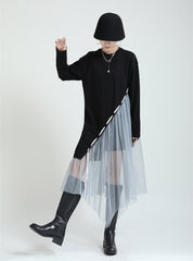 Stitched Mesh Irregular Drawstring Dress