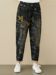 Loose Printed Western Harem Jeans