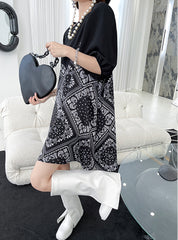 Simple Puff Sleeves Round Neck Split-Joint Midi Dress