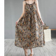 Printed Loose Halter Midi Dress