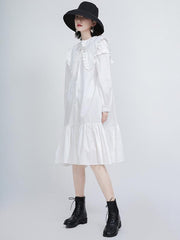 Loose Solid Ruffle Collar Cropped Falbala Dress