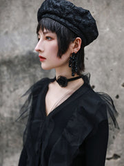 Classic Solid Color Pleated Embroidered Beret