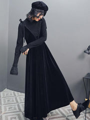 Vintage Lace-Up Velvet Empire V-Neck Sling Dress