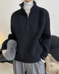 Women Retro Zipper Stand Collar Pullover Sweater