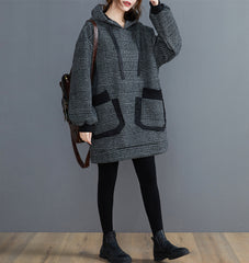 Women Loose Hooded Plus Velvet Padded Dress