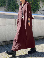 Simple Solid Color Lapel Collar Maxi Shirt Dress
