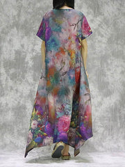 Ethnic Floral Round Neck Short Sleeve Dress