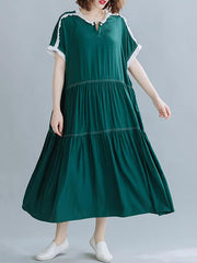 Loose Split-Joint Pleated Midi Dress