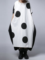 Loose Polka-Dot Round-Neck Batwing Sleeves Maxi Dress