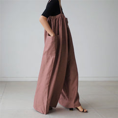 Women Solid Color Loose Strap Wide Leg Casual Pants