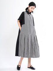Plaid Splicing False-Two Pleated Dress