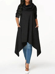 Solid Color High Neck Irregular Sweatshirt