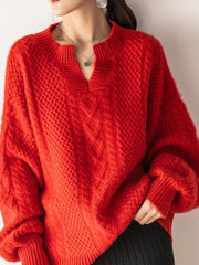 Vintage Loose V-neck Lantern Sleeves Sweater