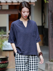 Retro Cotton V-neck T-shirt