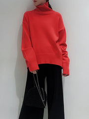 Women High Neck Loose Solid Color Sweater