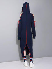 Cold shoulder Drawstring Split-back Sweatshirt Midi Dress