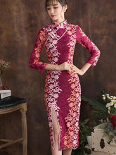 Lace Half Sleeves Cheongsam Midi Dress