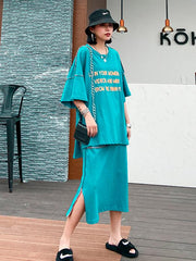 Letter Embroidered Large T-Shirt&Skirt Suits