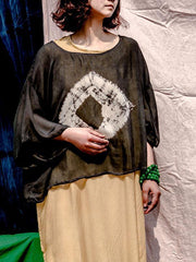 Rhombus Printed Mulberry Silk Tie-dyed Cover-up