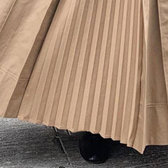 High-Waist Pleated Lace-Up Skirt A-Line Long Skirt