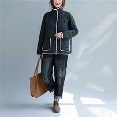 Women Stand Collar Contrast Stitching Casual Jacket