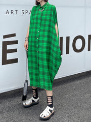 Street Style Plaid Bat Sleeves Casual Loose Maxi Dress