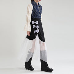 Irregular Skirt With Bow Stitching Mesh