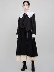 Splicing Double Tiered Fringed Thickening Cropped Skirt