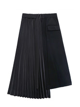 Black Asymmetric Pleated Split-Joint Skirts