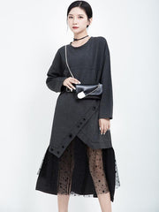 Polka-dot Gauze Split-joint Cropped Midi Dress