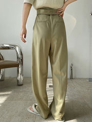 Women Solid Color High Waist Loose Straight Leg Casual Pants