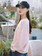 Women Round Neck Solid Color Loose Pullover Sweater