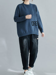 Women Simple High Neck Printed Casual Sweater