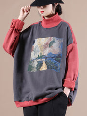 Split-Joint High-Neck Printed Sweatshirt