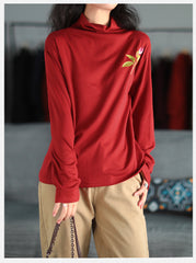 Embroidered High-Neck Long Sleeves Blouse