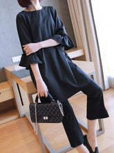 Loose Solid Flared Sleeves Midi Dress
