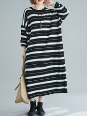 Retro Striped Long Casual Midi Dress
