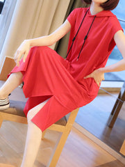Original Solid Hooded Drawstring Dress