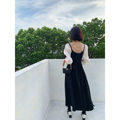 Retro Splicing Backless Midi Dress