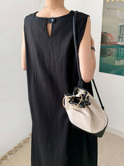 Women Solid Color Sleeveless Casual Loose Dress