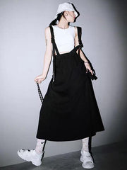 Simple Solid Cropped Suspender Skirts Bottoms