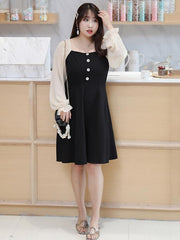 Elegant Plum A-line Long Sleeve Dress