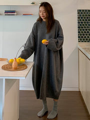 Loose Solid Color Pullover Knitted Midi Dress