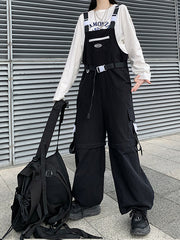 Black Roomy Casual Wide-Leg Overalls Pants