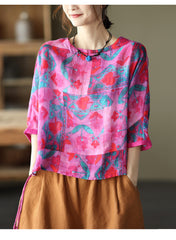 Vintage Print Side Drawstring T-Shirt